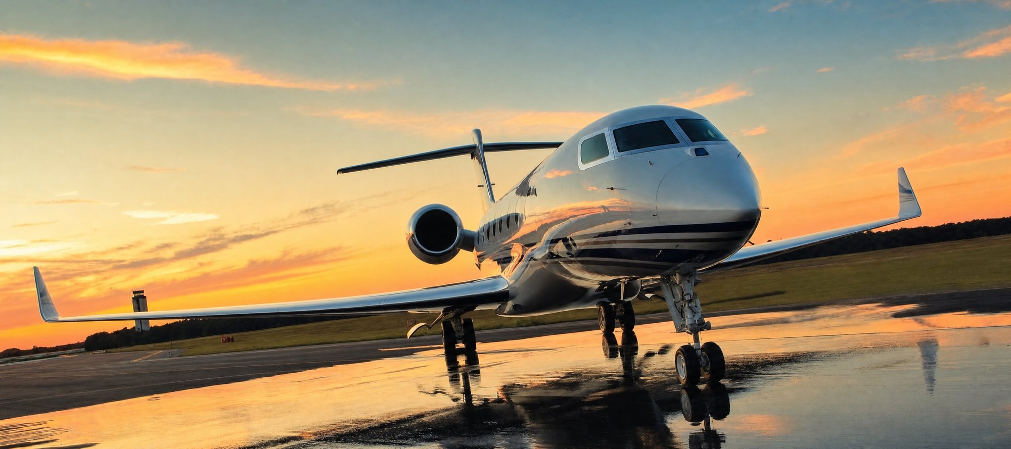 Private jet on the Aero JL ramp at sunset